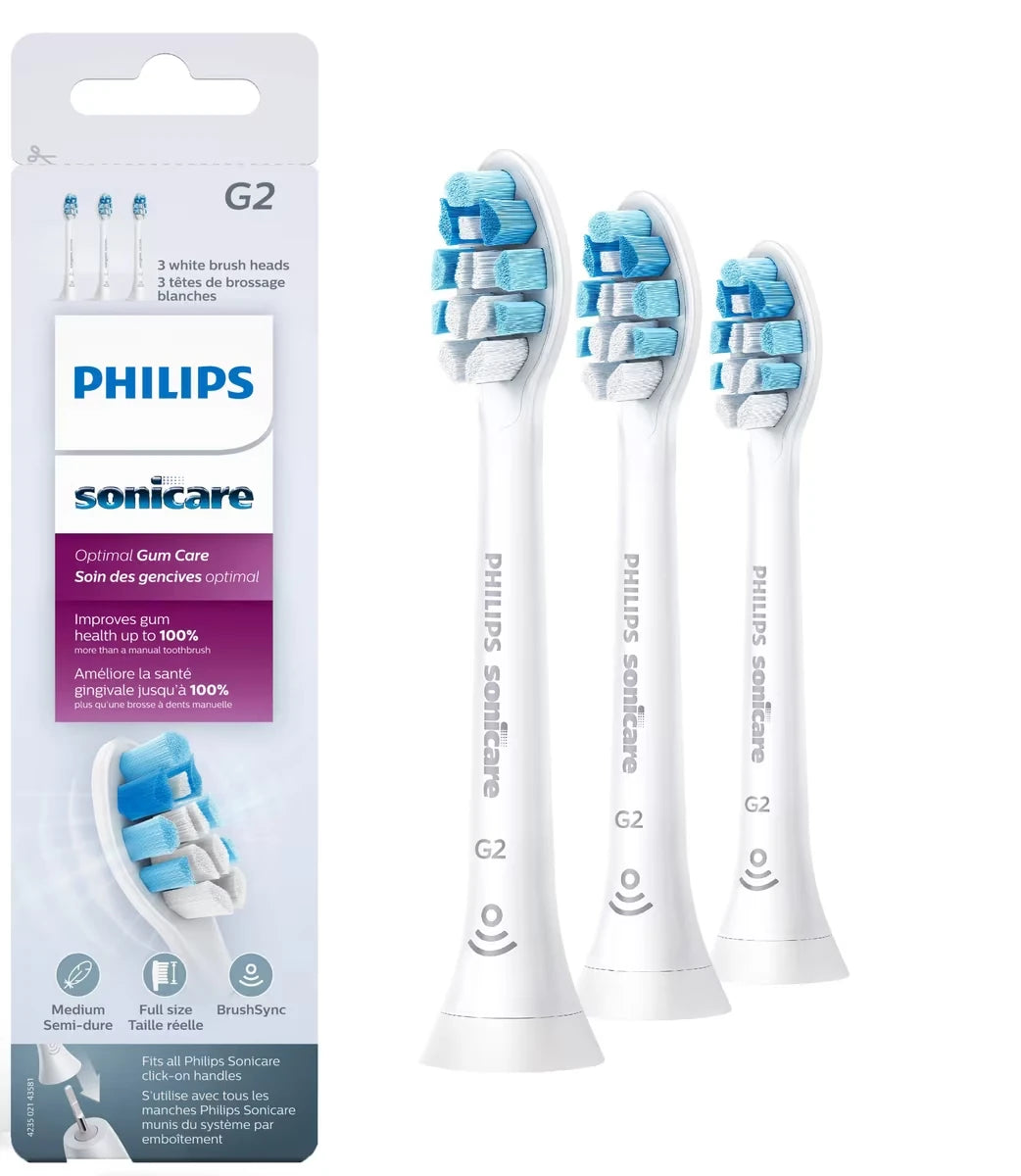 Têtes de brosse de rechange Philips Sonicare Optimal Gum Care, blanc, emballage de 3, HX9033/65