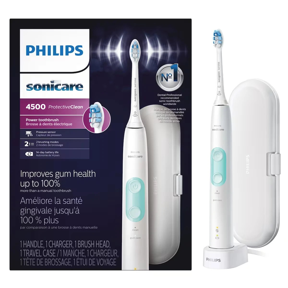 Brosse à dents électrique rechargeable Philips Sonicare ProtectiveClean 4500, blanc, HX6827/11