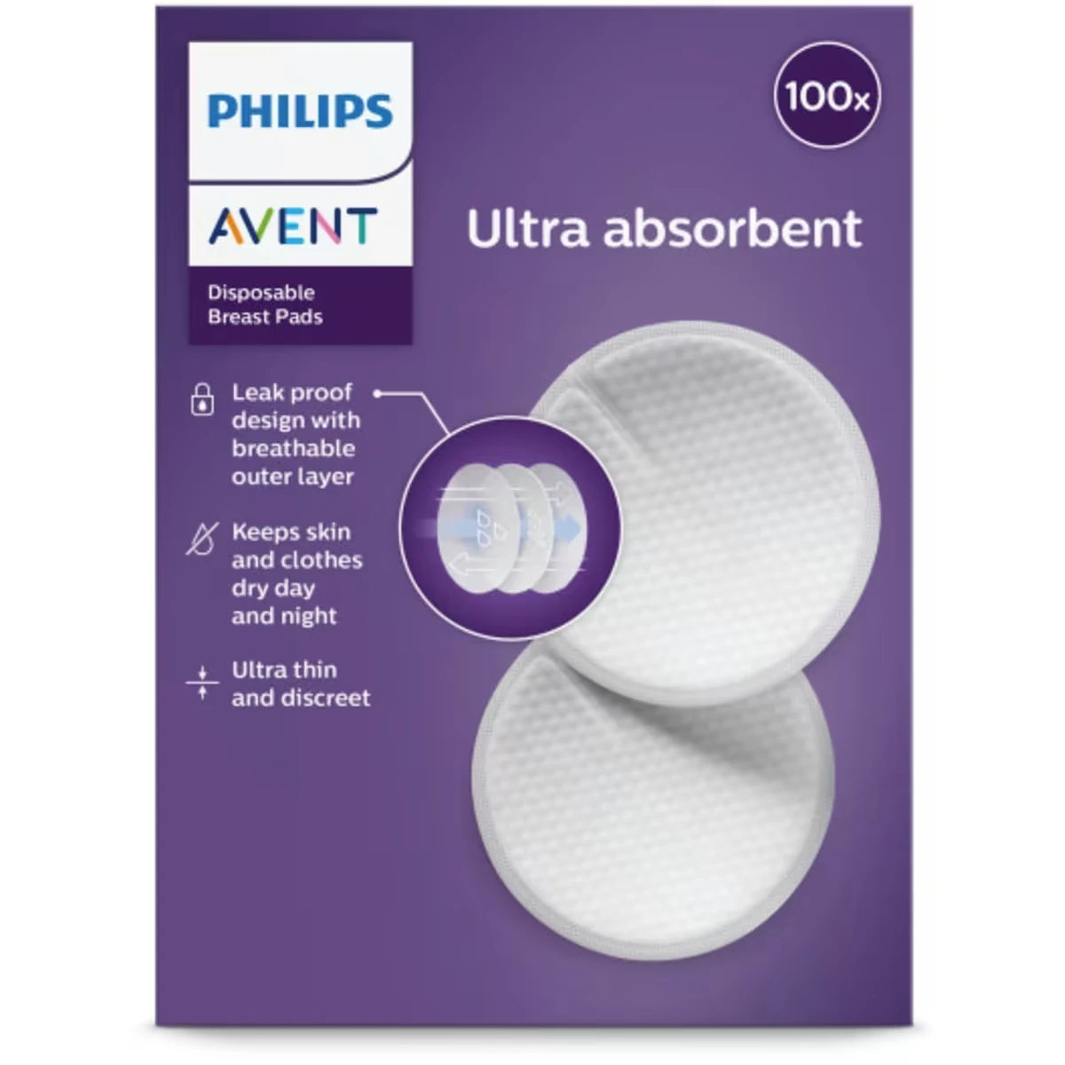 Coussinets d’allaitement jetables confort optimal, emballage de 100, SCF254/13