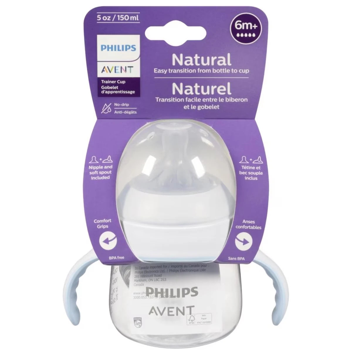 Avent Natural Trainer Sippy Cup avec tétine Fast Flow et bec souple, transparent, 5oz, SCF263/01