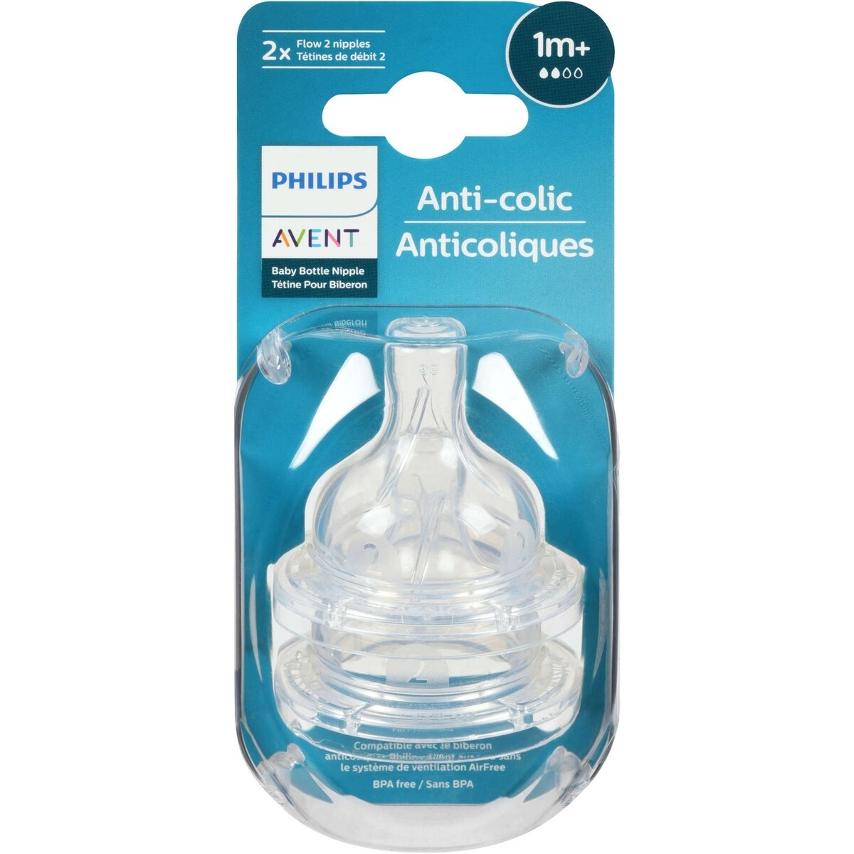 Biberon anti-colique Flow 2 Tétine, 2pk, SCY762/02