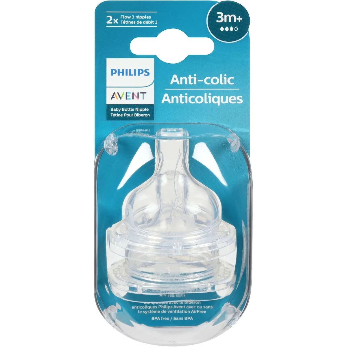 Biberon anti-colique Flow 3 Tétine, 2pk, SCY763/02