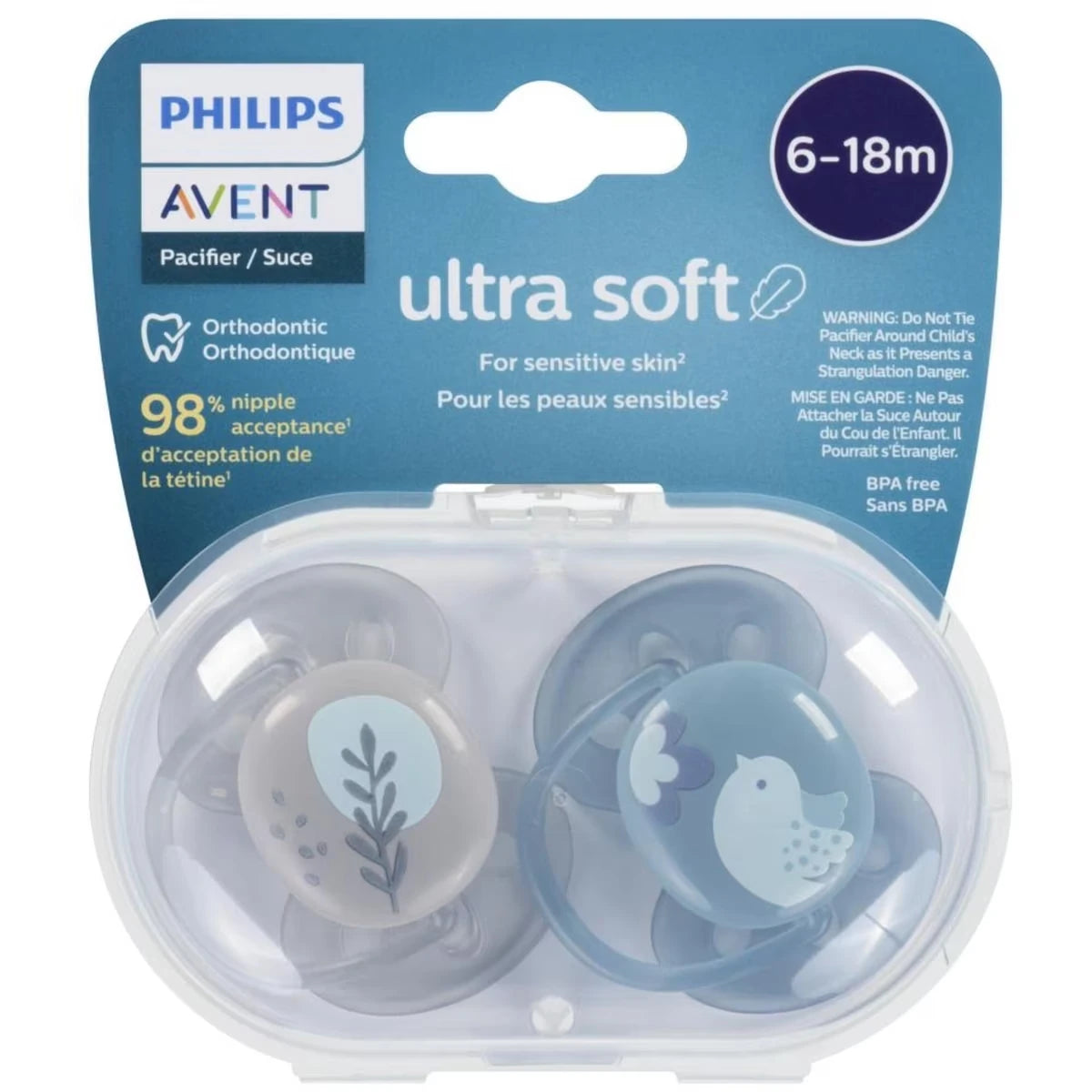 Suce ultradouce Philips Avent pour bébés de 6 à 18 mois, coloris bleu et argenté, SCF091/15