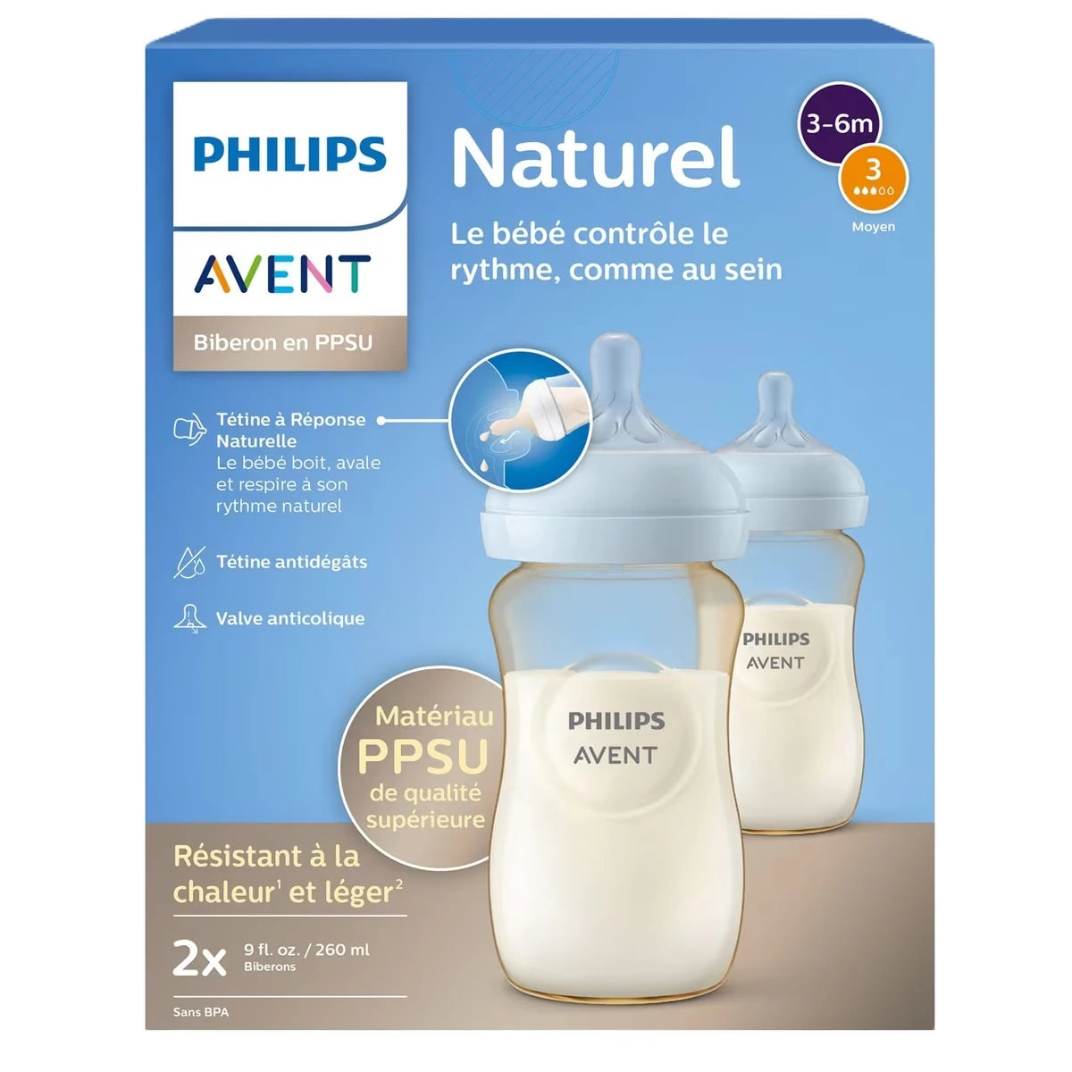 Biberon Natural En Ppsu Avec TÉTine Natural Response, 9oz, 2pk