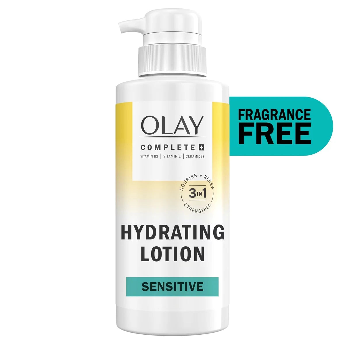 Complete+ Hydrating Lotion Fragrance-Free, 3-in-1 Nourishing Face Moisturizer for All Skin Types with Vitamin B3, Vitamin E, and Ceramides