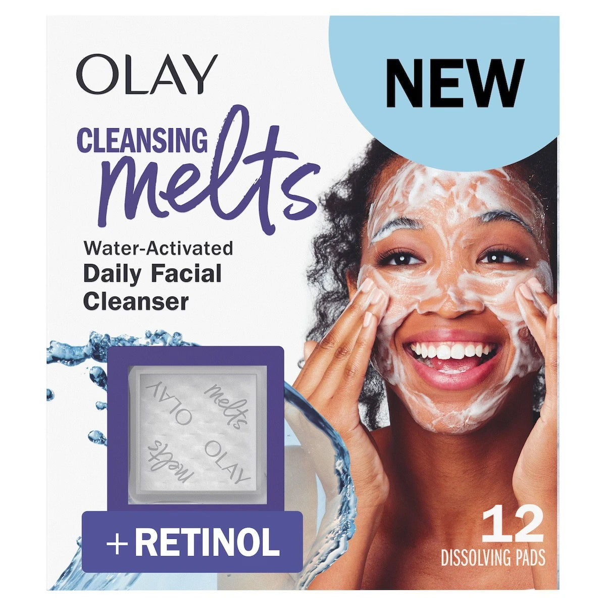 Cleansing Melts + Retinol Face Cleanser, 12ct, Water-Activated Face Wash Cleans, Tones, and Refreshes Skin