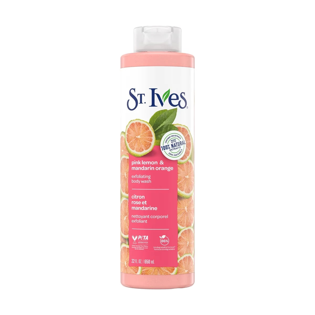 Nettoyant corporel exfoliant au citron rose et mandarine pour femmes 650 mL