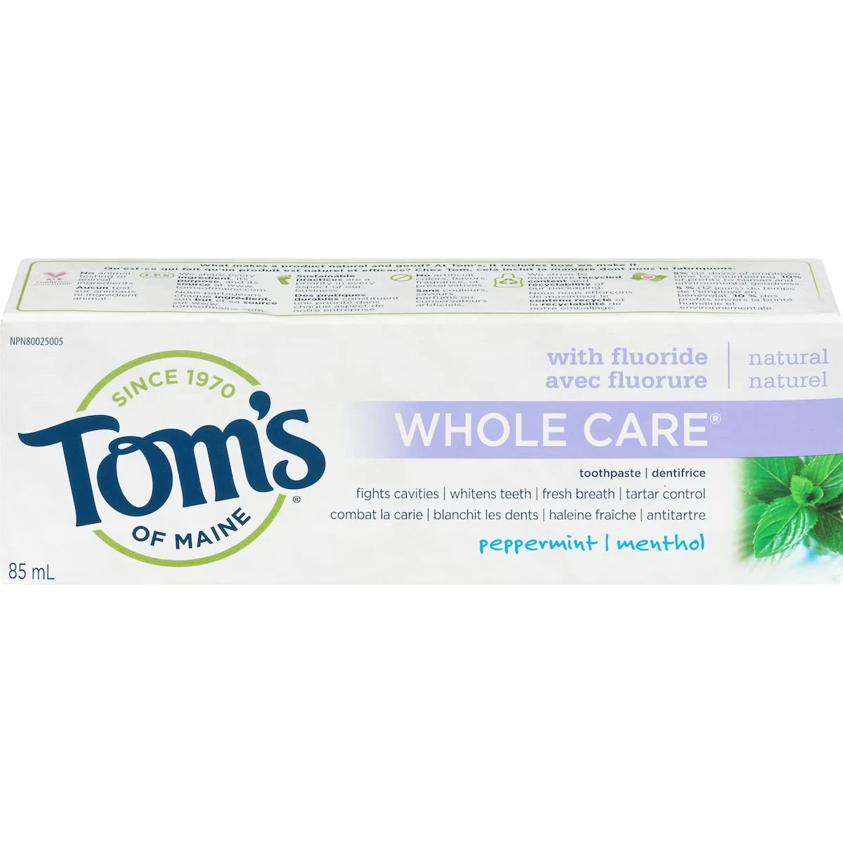 Whole Care Dentifrice au Fluorure Naturel Menthe Poivrée