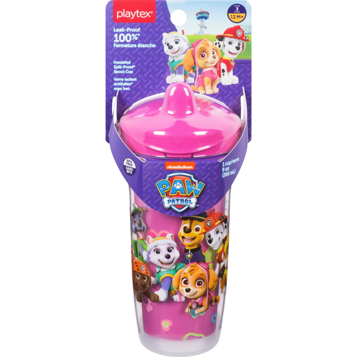 Verre antifuites de 9 oz (266 mL) de avec bec et motif Paw Patrol ‒ rose