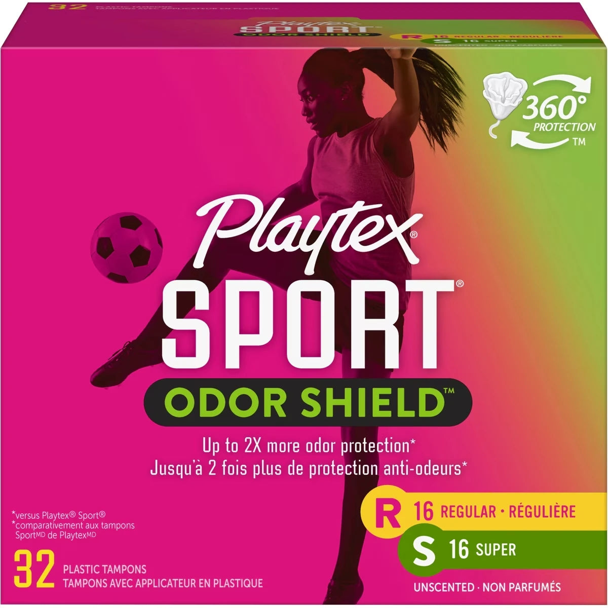 Multi-emballage de tampons non parfumés Odor Shield de Sport à absorptivité régulière et super