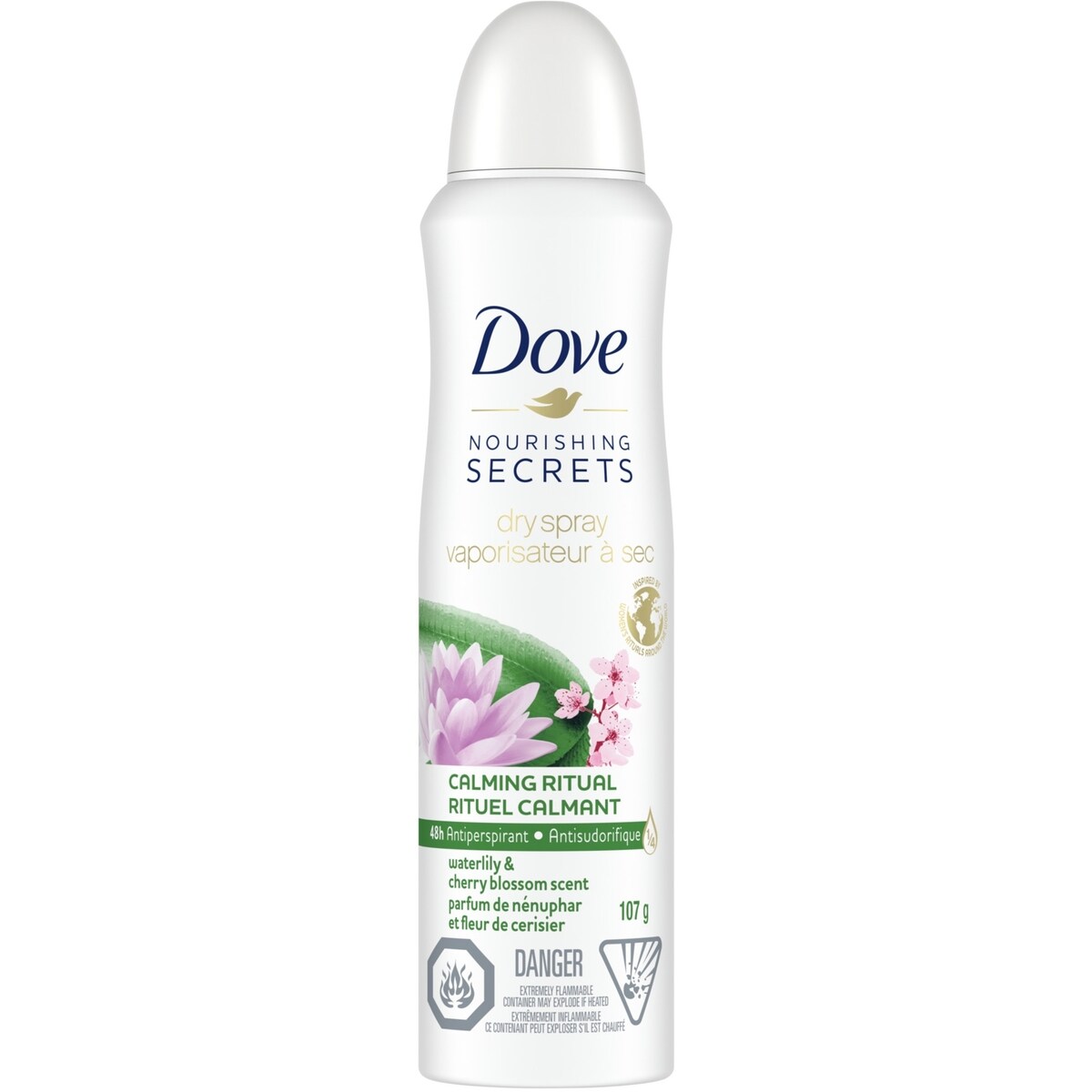 Antisudorifique en vaporisateur à sec pour femmes Nourishing Secrets Nénuphar et Fleur de Cerisier 48 h de protection contre les odeurs et la transpiration 107 g