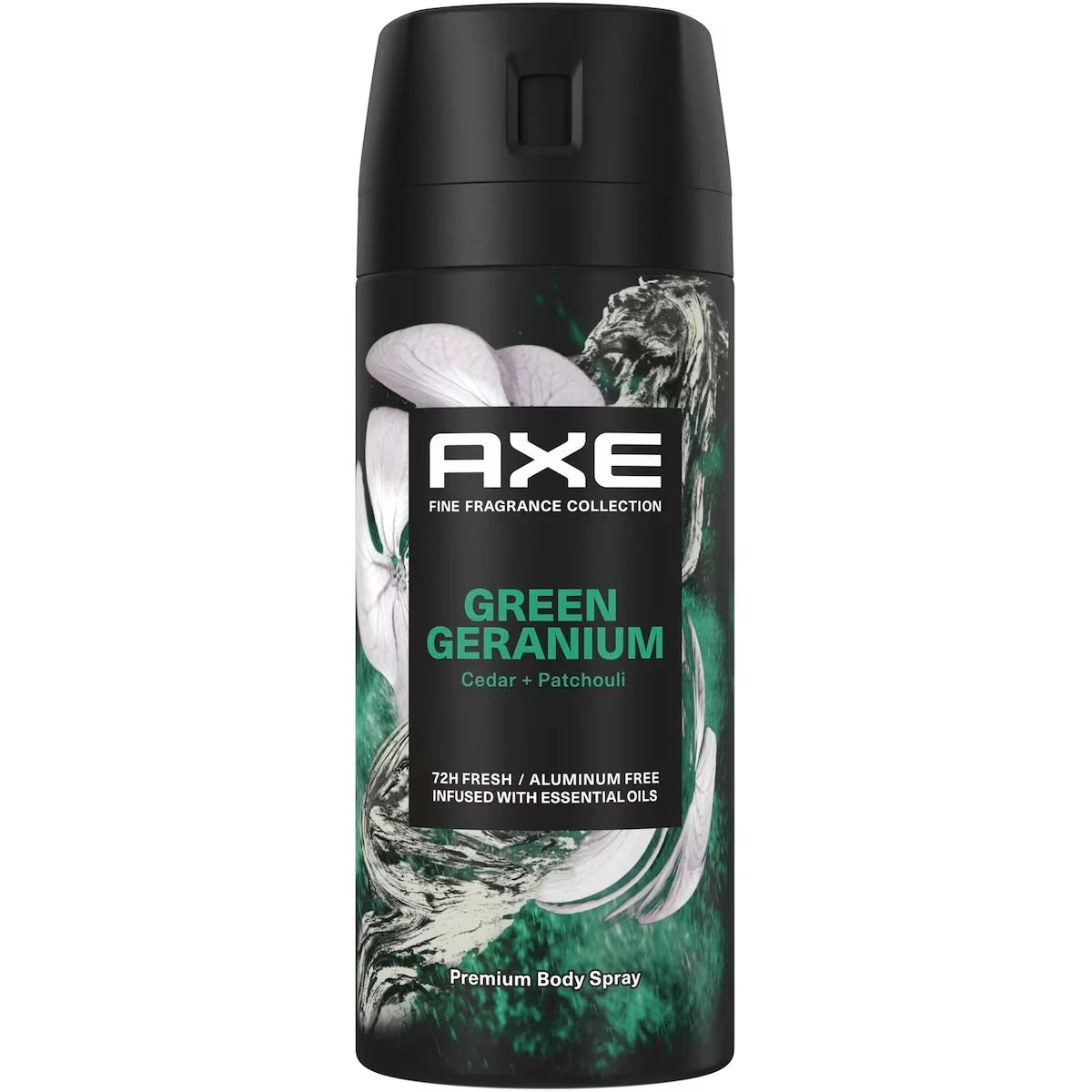 Atomiseur Corporel Haut de Gamme Green Geranium AXE Fine Fragrance Collection avec 72 h de protection anti-odeur et de fraîcheur infusé d'huiles essentielles de géranium, cèdre et patchouli
