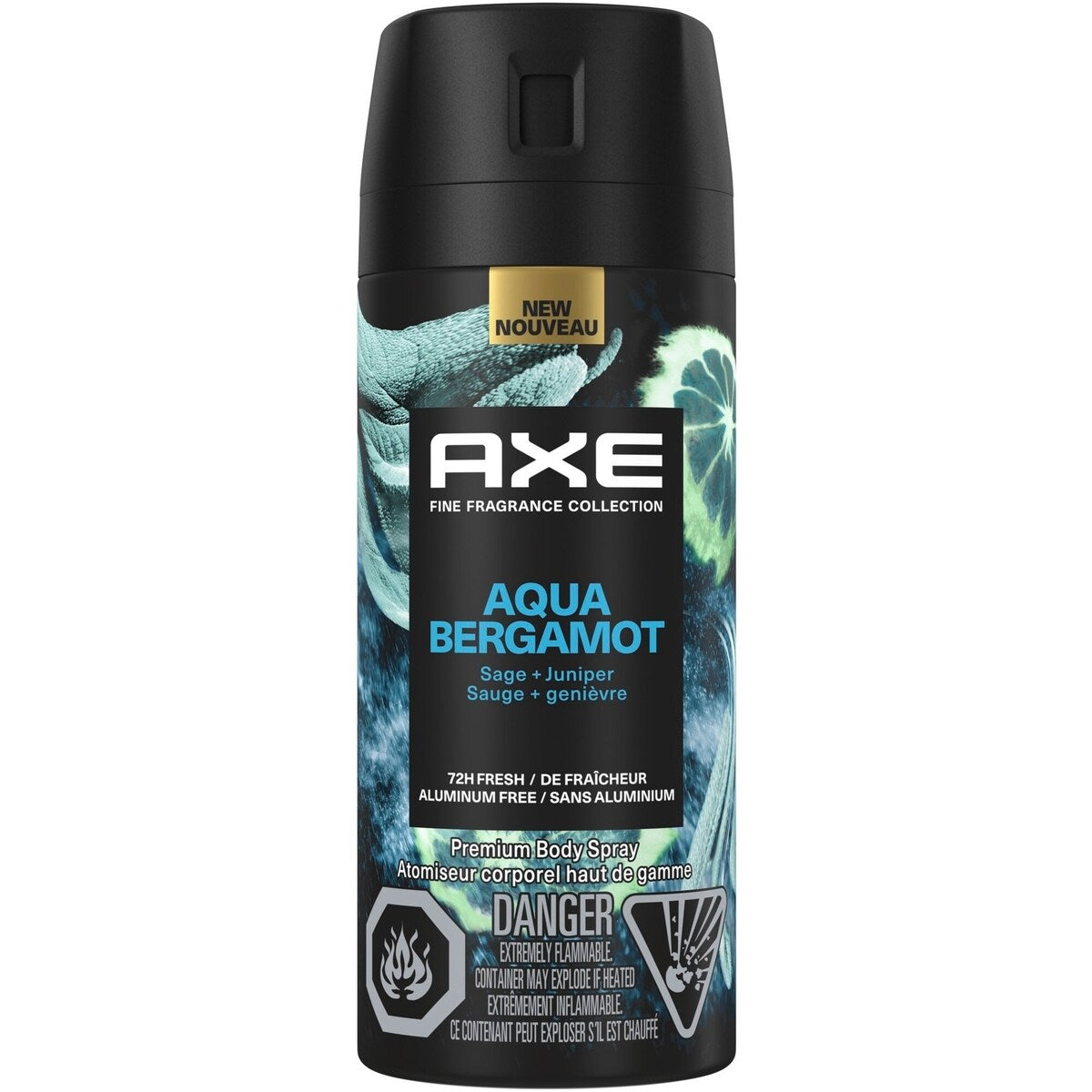 Atomiseur Corporel Haut de Gamme Aqua Bergamot AXE Fine Fragrance Collection avec 72 h de protection anti-odeur et de fraîcheur infusé d'huiles essentielles de genièvre, bergamote et sauge