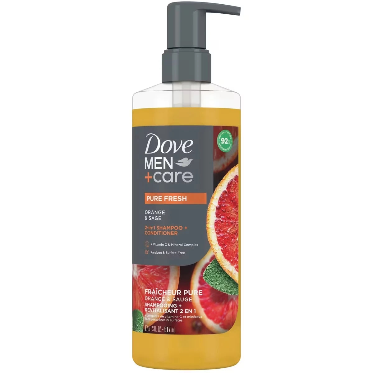 Shampooing + Revitalisant 2 en 1 avec nettoyants et hydratants à base de plantes Men+Care Fraîcheur Pure Orange et Sauge pour des cheveux forts et d'apparence saine