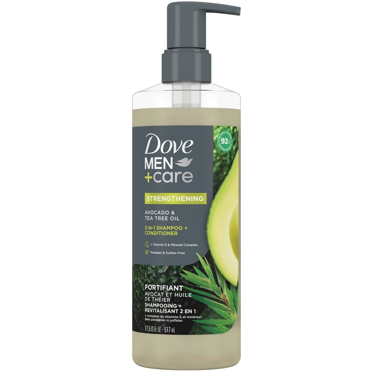 Shampooing + Revitalisant 2 en 1 avec nettoyants et hydratants à base de plantes Men+Care Fortifiant Avocat et Huile de Théier pour des cheveux forts et d'apparence saine