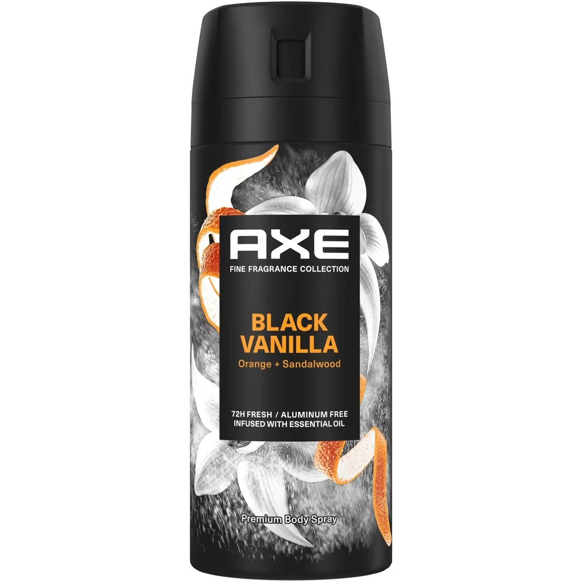 Atomiseur Corporel Haut de Gamme Black Vanilla AXE Fine Fragrance Collection avec 72 h de protection anti-odeur et de fraîcheur infusé d'huiles essentielles de vanille, orange et bois de santal