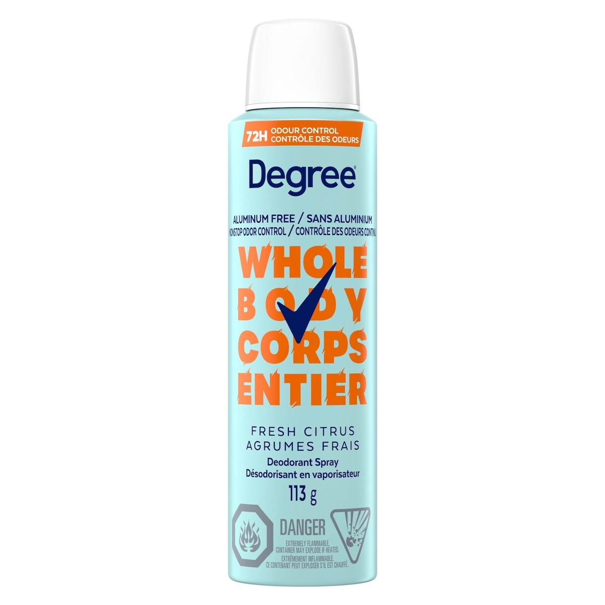 Déodorant en spray pour tout le corps Women parfum agrumes frais, sans aluminium, protection contre les odeurs pendant 72 heures, 113g