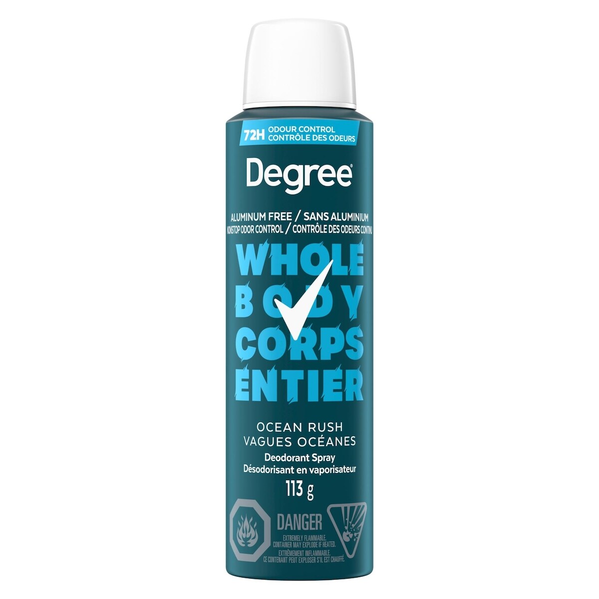 Déodorant en spray Men parfum Ocean Rush, sans aluminium, protection contre les odeurs pendant 72 heures, 113g
