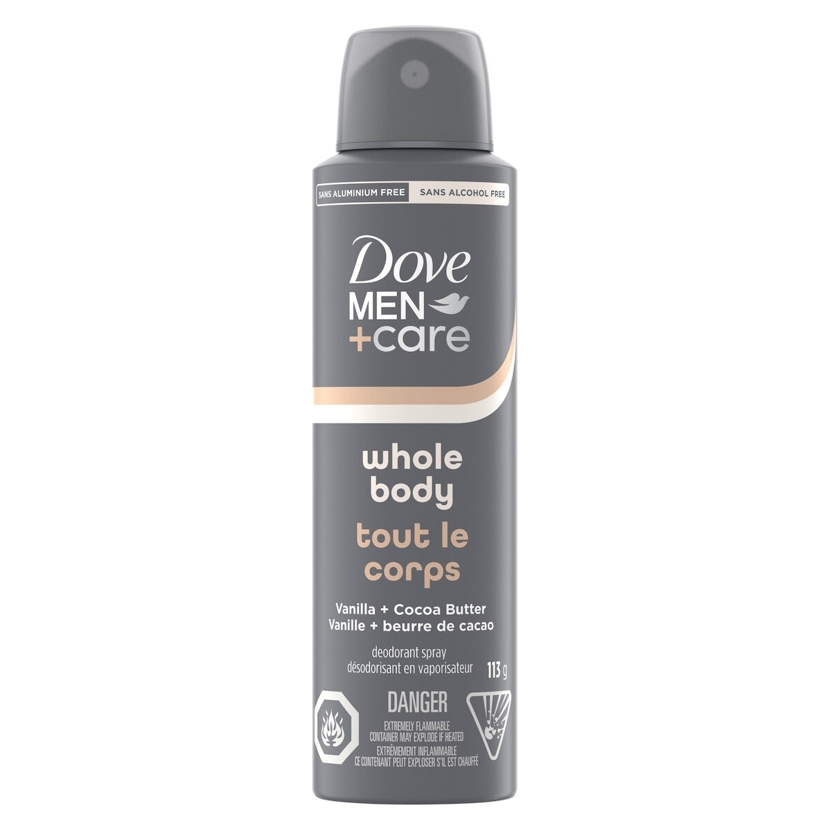 Men+Care Déodorant Spray Corps Entier Vanille + Beurre de cacao, 113g