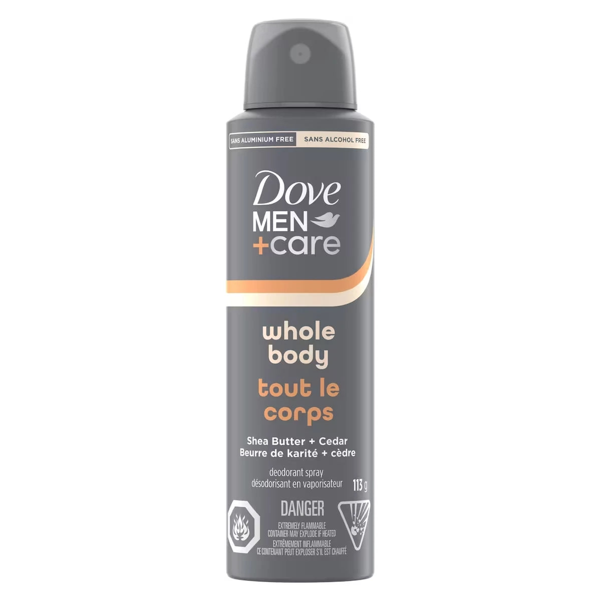 Men+Care Déodorant Spray Corps Entier Beurre de Karité + Cèdre, 113g
