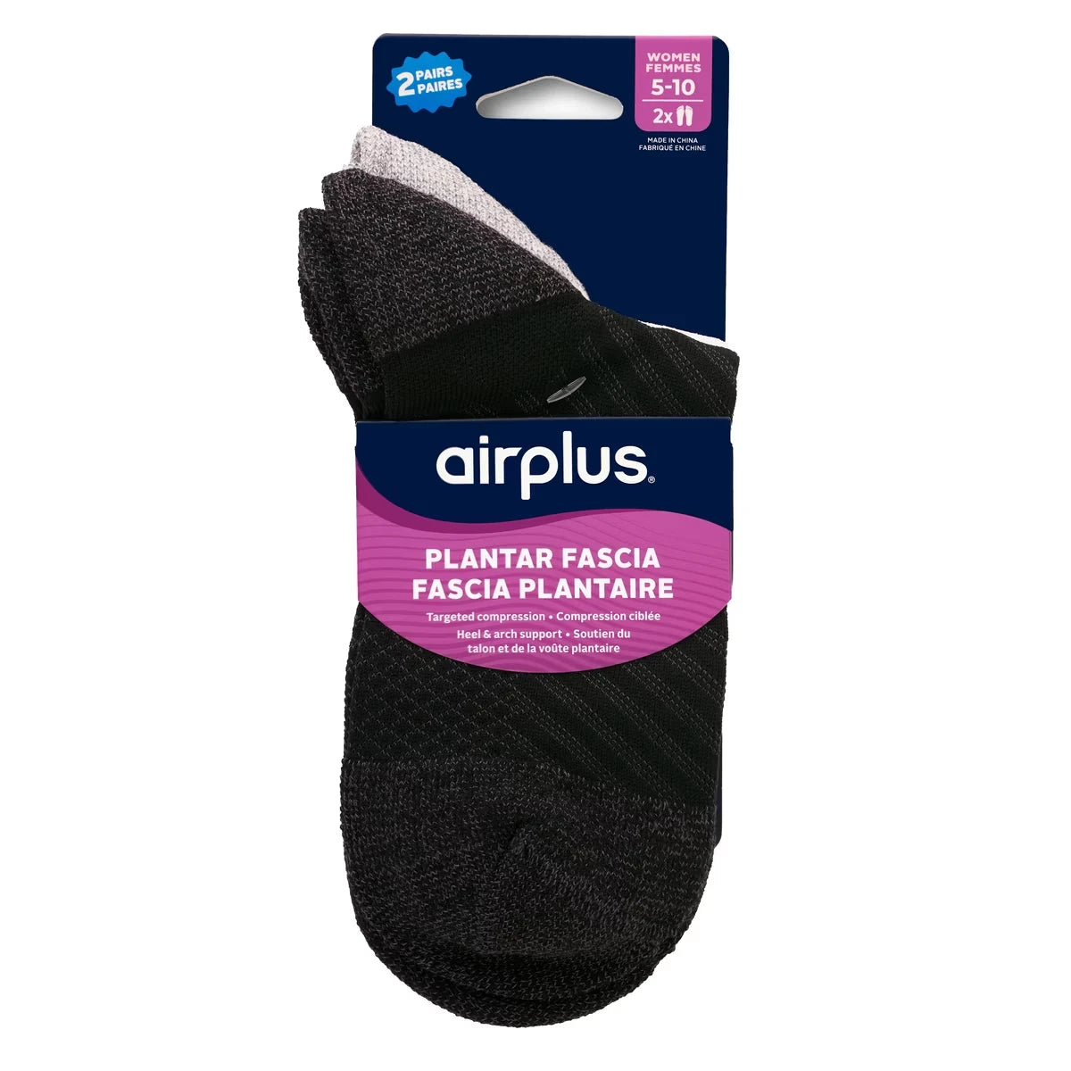 Chaussettes De Compression À Ciblage Doux Pour La Fasciite Plantaire, 2 Paires, Femme, Pointures 5 À 10