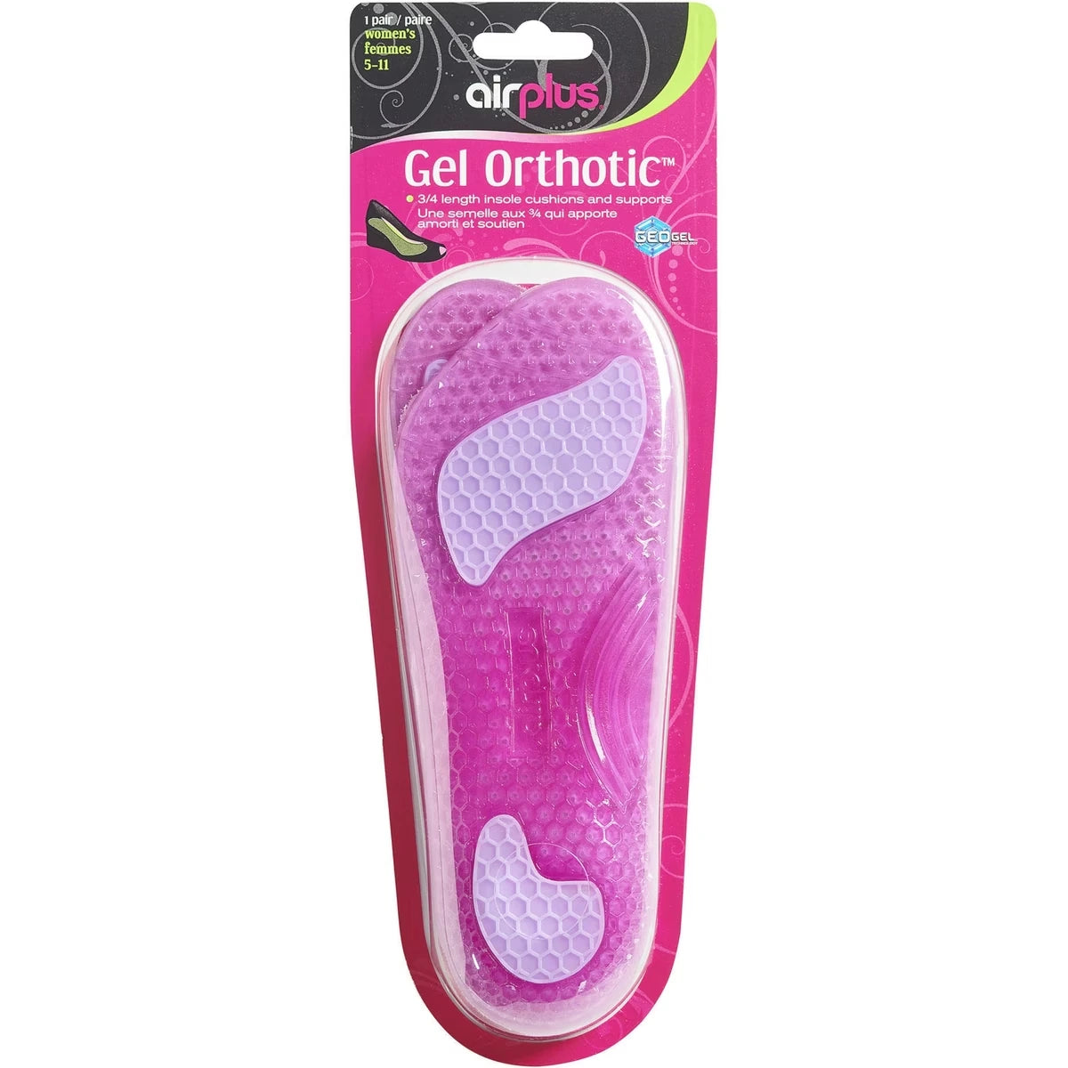 SEMELLES ORTHOPÉDIQUES EN GEL TROIS QUARTS POUR FEMME, POINTURES 5 à 11