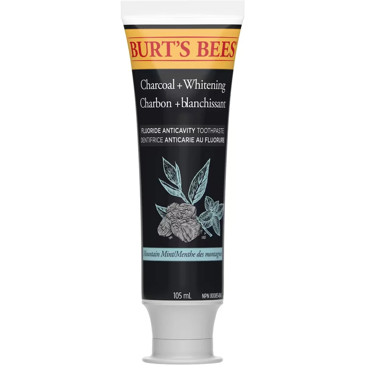 Dentifrice au fluorure Burt’s Bees au charbon, saveur Menthe poivrée, 105 mL