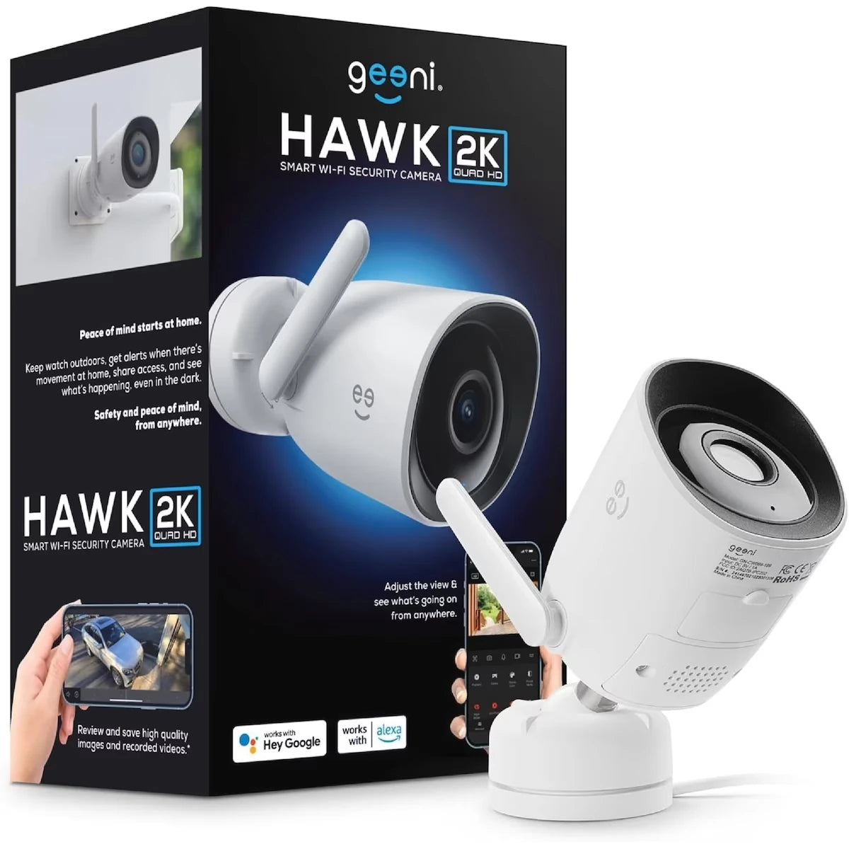 Caméra de sécurité WiFi intelligente extérieure Hawk 2K