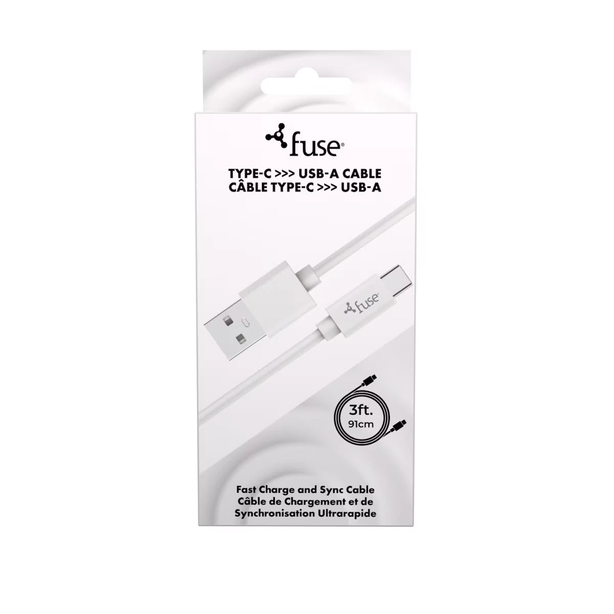 Câble Type-C vers USB-A 3 pi – Blanc