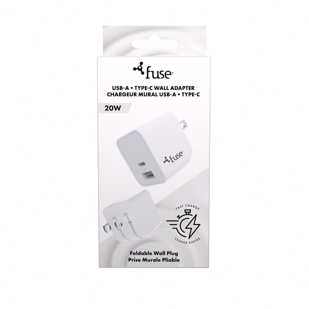 Adaptateur mural 20 W à double port (USB-C et USB-A) – Blanc