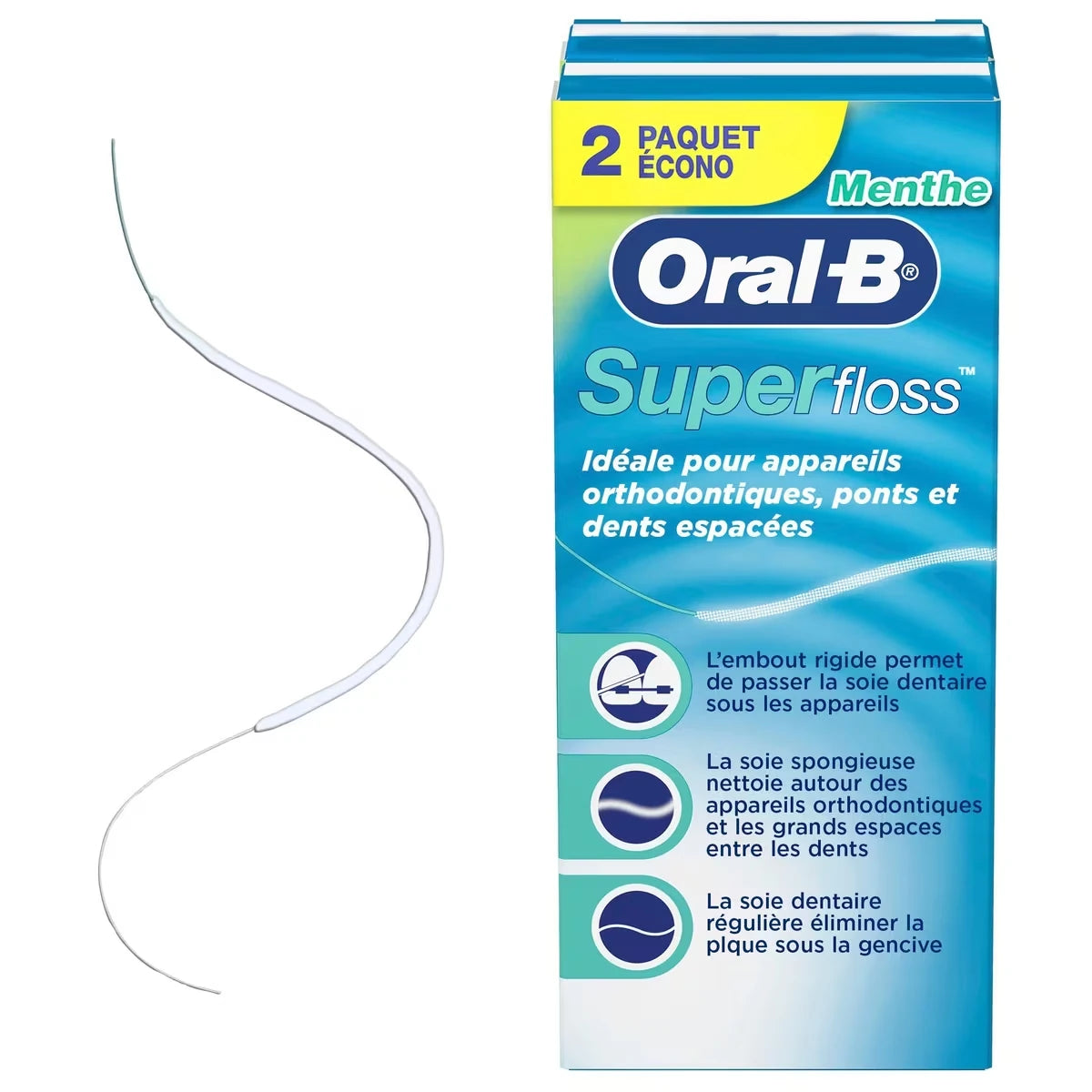 Soie dentaire Oral-B Super Floss, longueurs coupées, menthe, 50 unités, emballage de 2