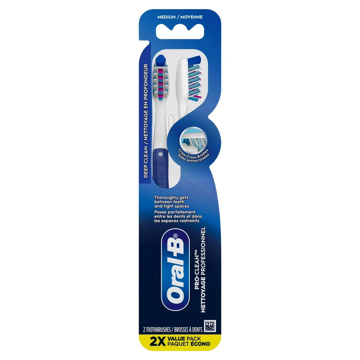 Brosse à dents Oral-B Pro-Santé Pénètre profondément, moyenne, 2 unités