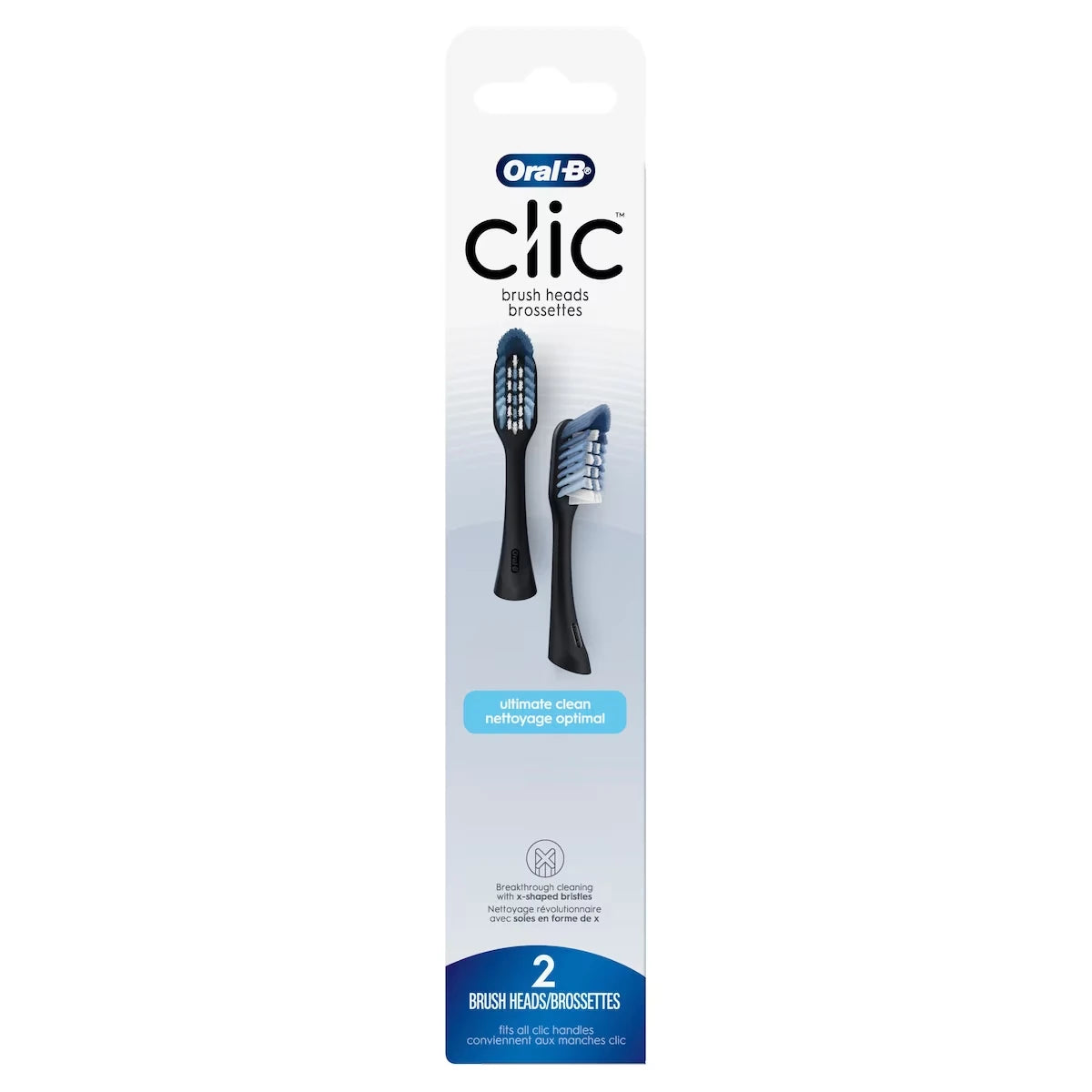 Brossettes de rechange pour brosse à dents Clic, Nettoyage optimal, noir, 2 unités