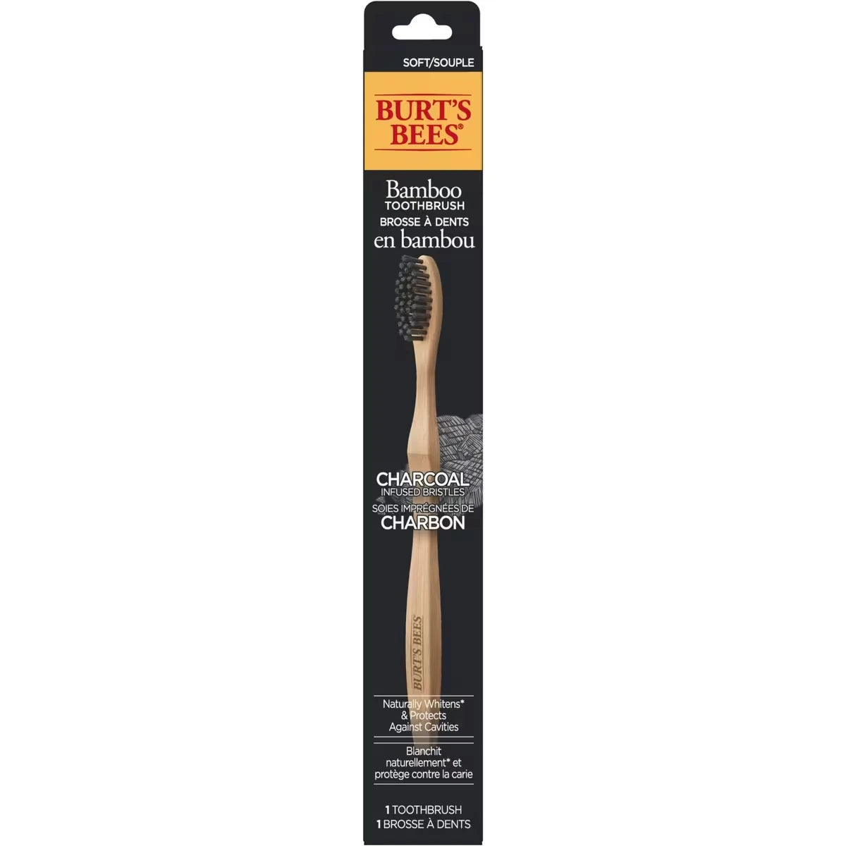 Brosse à dents en bambou avec soies imprégnées de charbon, 1 u