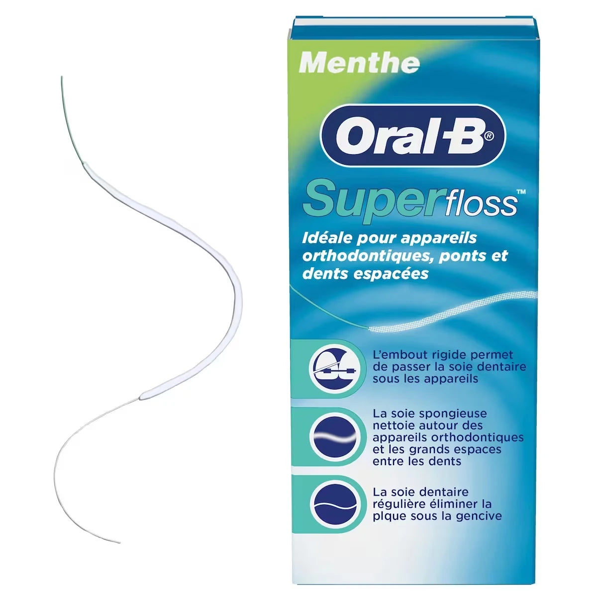 Soie dentaire Oral-B Super Floss, longueurs coupées, menthe, 50 unités