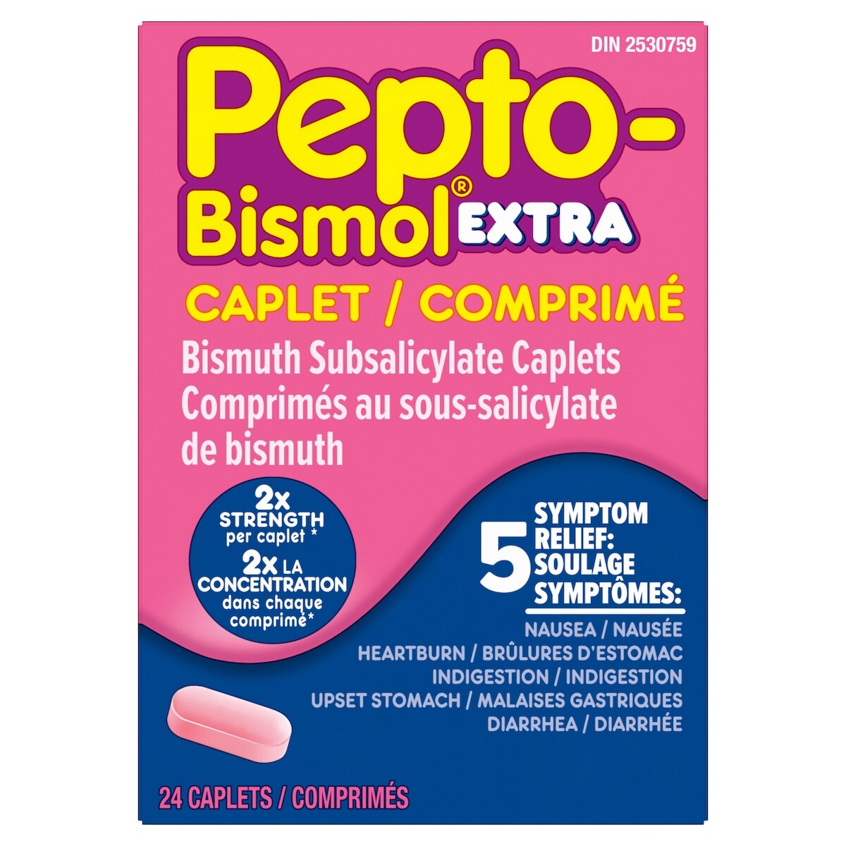 Comprimés Pepto Bismol Extra fort pour soulager la nausée, les brûlures d’estomac, l’indigestion, les malaises gastriques et la diarrhée, saveur originale