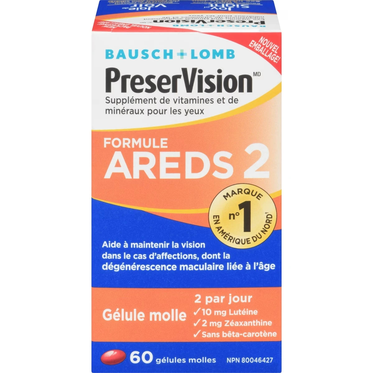 Supplément de vitamines et de minéraux pour les yeux formule AREDS 2 - 60 gélules molles