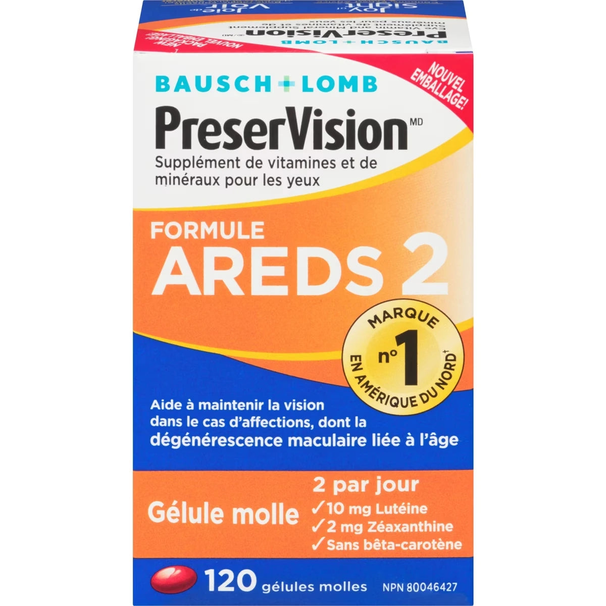 Supplément de vitamines et de minéraux pour les yeux formule AREDS 2 - 120 gélules molles