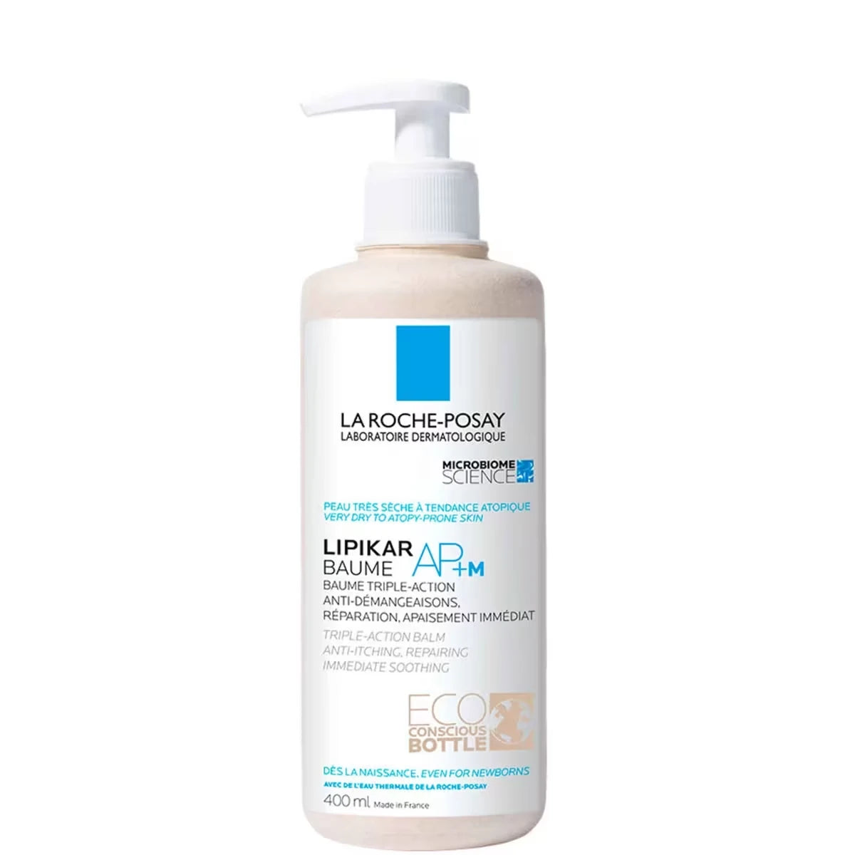 Lipikar Baume AP+m crème corporelle pour peaux sèches et sujettes à l'eczéma au beurre de karité, nouvel emballage écologique, 400ML