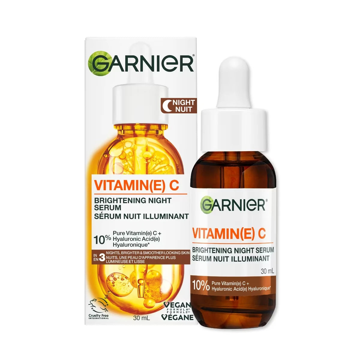 SkinActive Brightening Night Vitamin-C Serum, with Hyaluronic Acid, Brightens & Smoothens Skin in just 3 Nights, for All Skin Types, even Sensitive Skin - 30ml