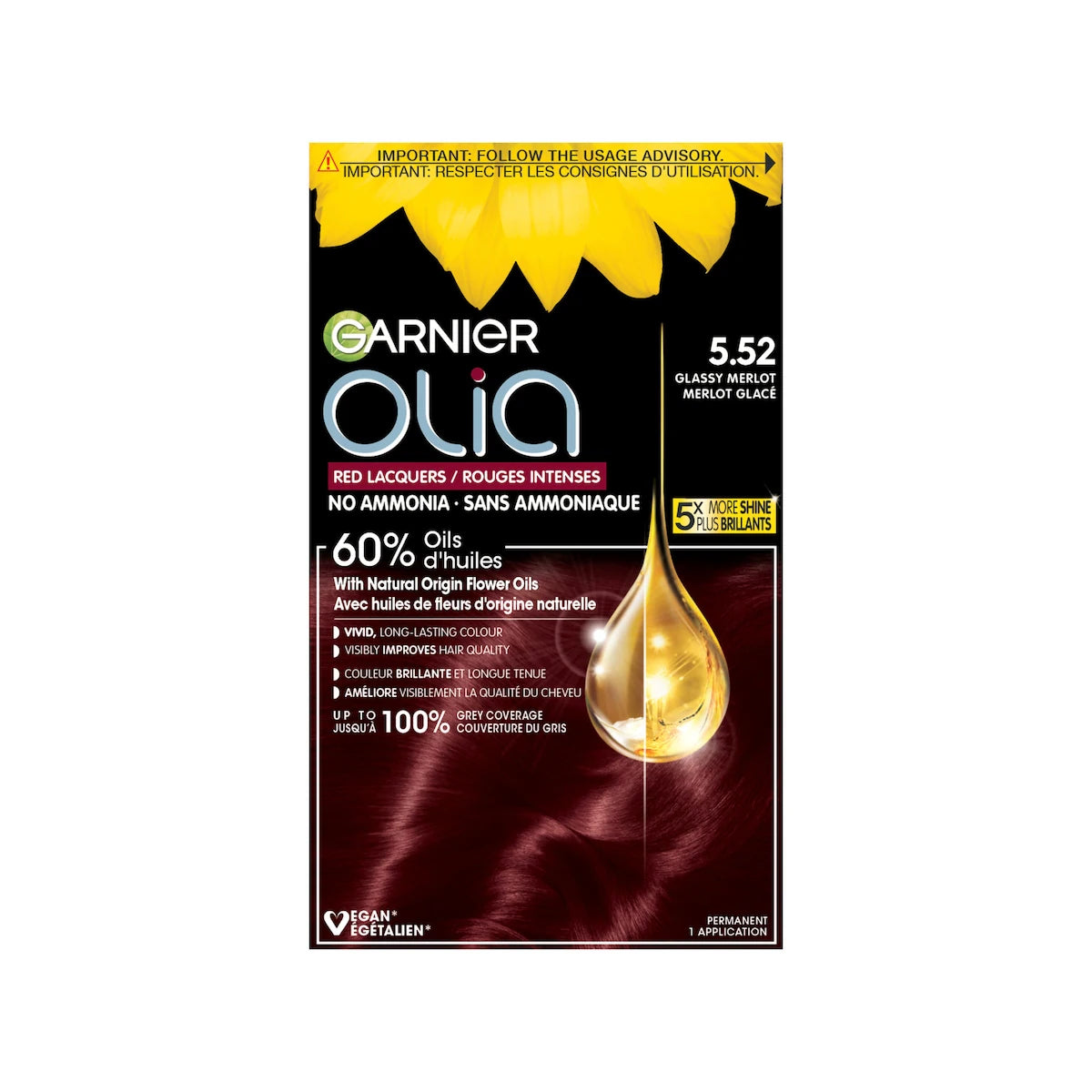 Coloration Permanente Sans Ammoniaque Olia 5.52 Merlot Glacé