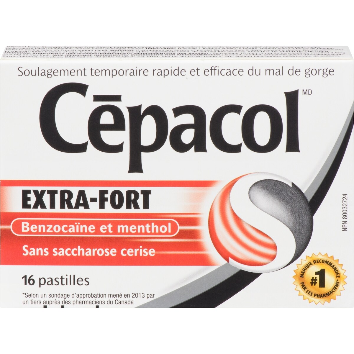 EXTRA-FORT sans saccharose à la cerise, 16 pastilles contre le mal de gorge