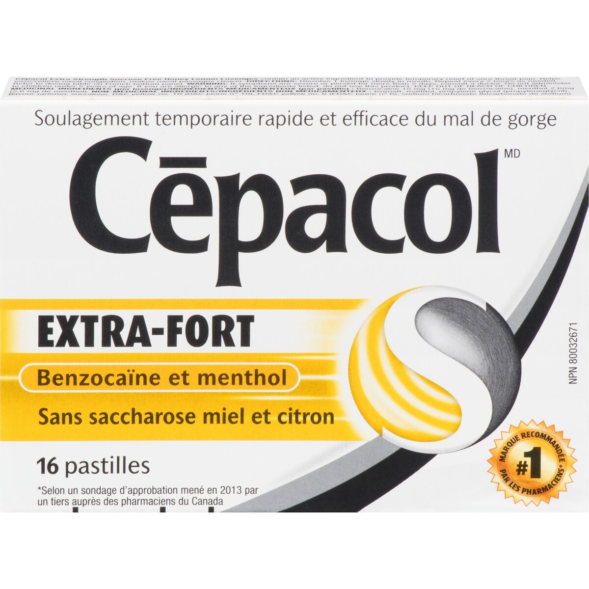 EXTRA-FORT sans saccharose au miel et au citron, paquet économique, 16 pastilles contre le mal de gorge