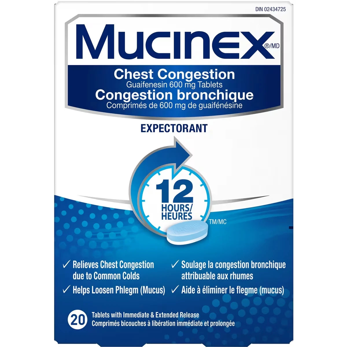 Congestion bronchique Guaifenesin 600 mg comprimés expectorants (médicament contre la toux)
