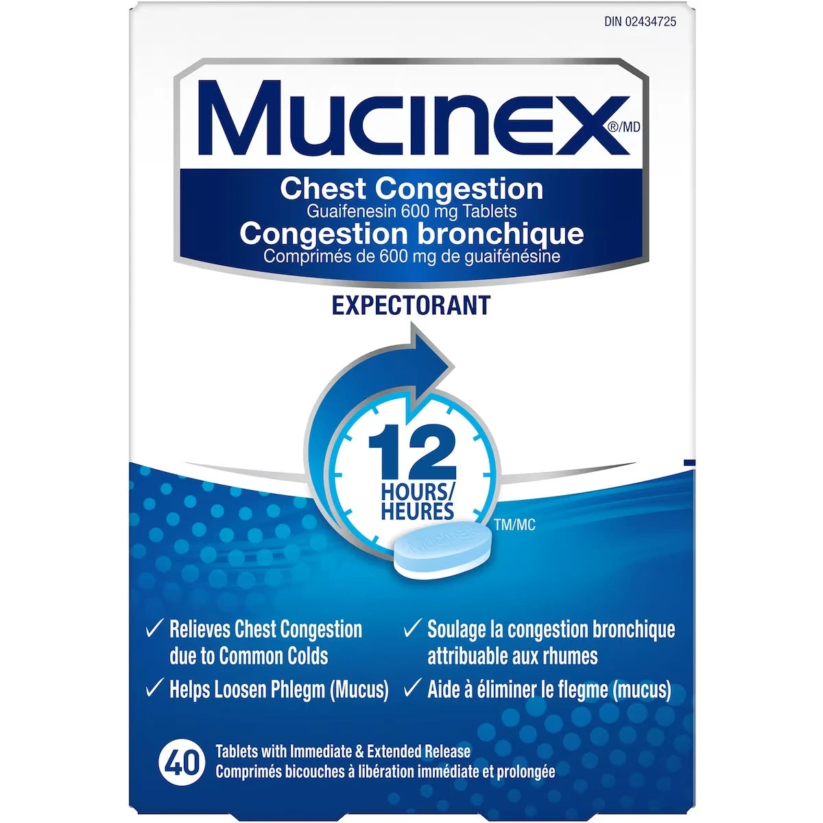 Congestion bronchique Guaifenesin 600 mg comprimés expectorants (médicament contre la toux)