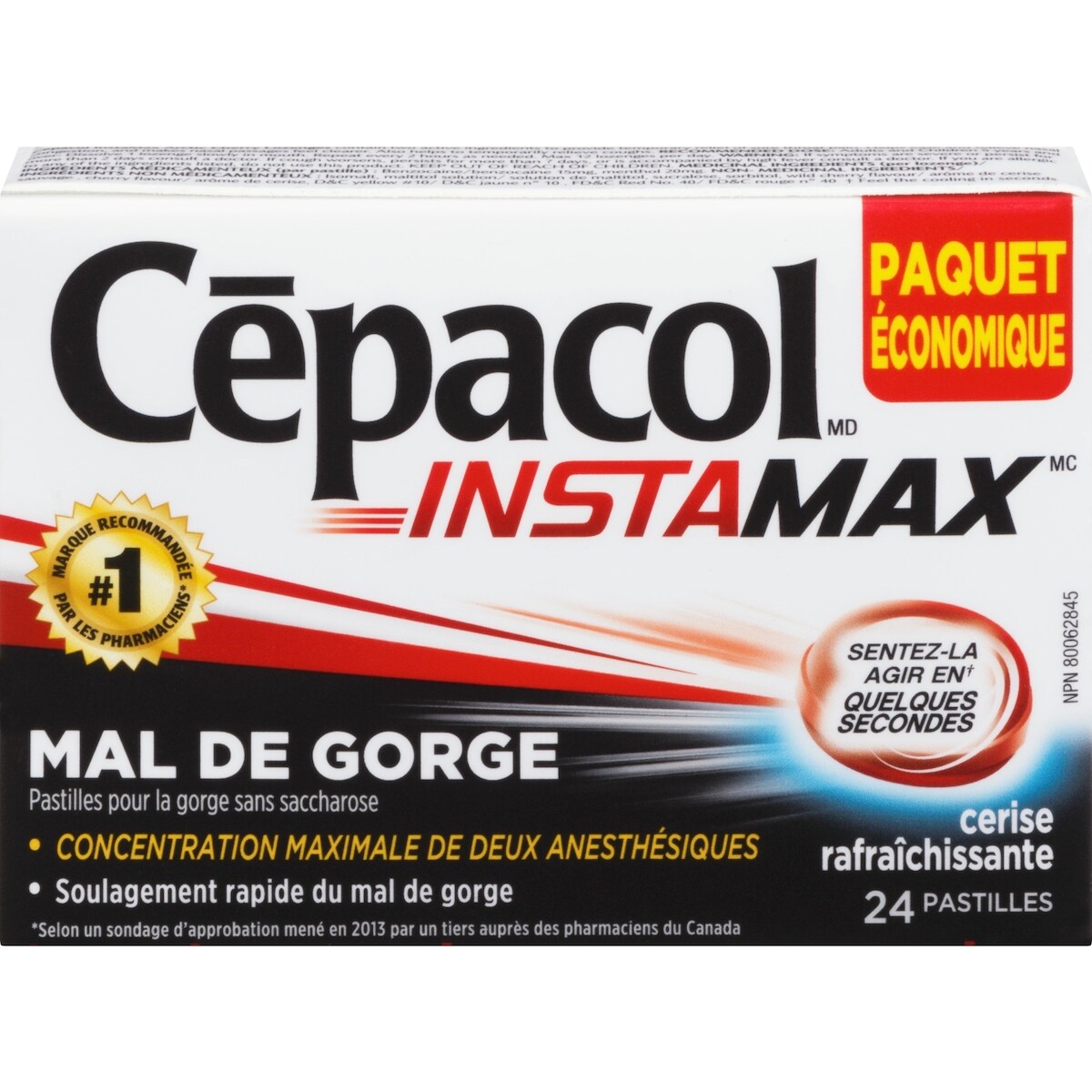 INSTAMAX cerise rafraîchissante, 24 pastilles contre le mal de gorge