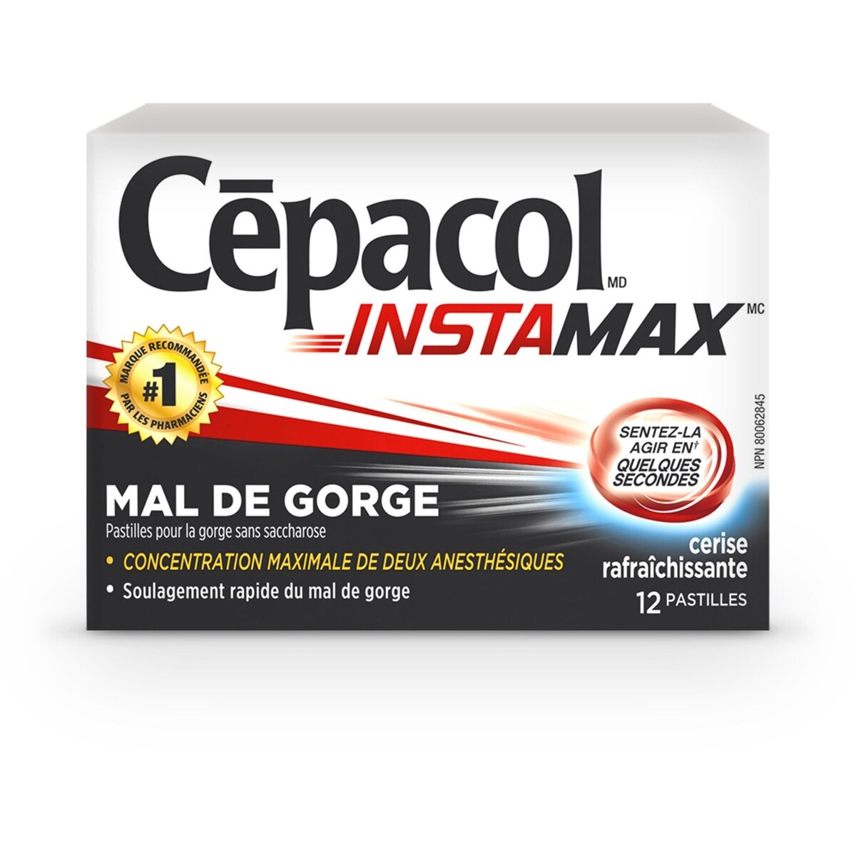 INSTAMAX cerise rafraîchissante, 12 pastilles contre le mal de gorge