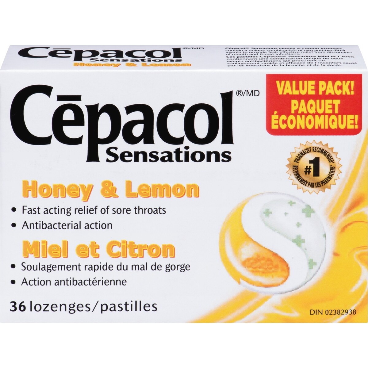 Sensations Miel et Citron, 36 pastilles contre le mal de gorge