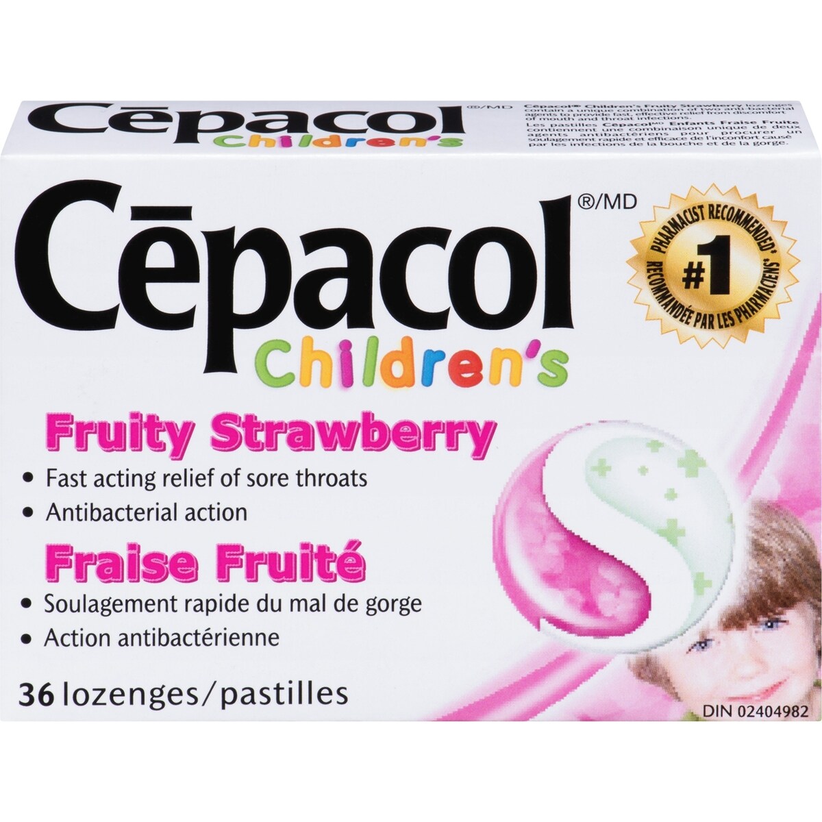 enfants Fraise fruitée, 36 pastilles contre le mal de gorge