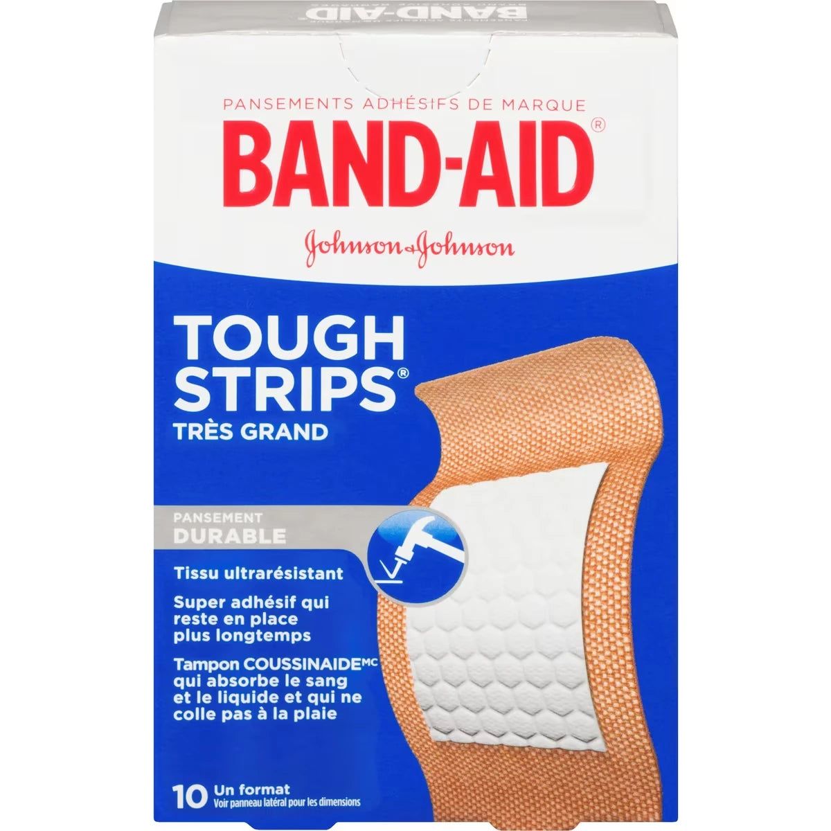 Pansements adhésifs Tough Strips, très grands